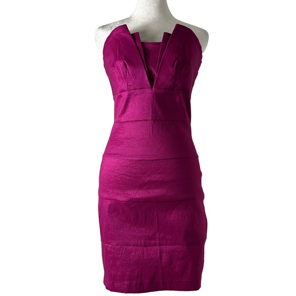 Charlotte Russe Fuchsia Satin-Textured Strapless Bodycon Dress – Size 6 - Picture 3 of 8